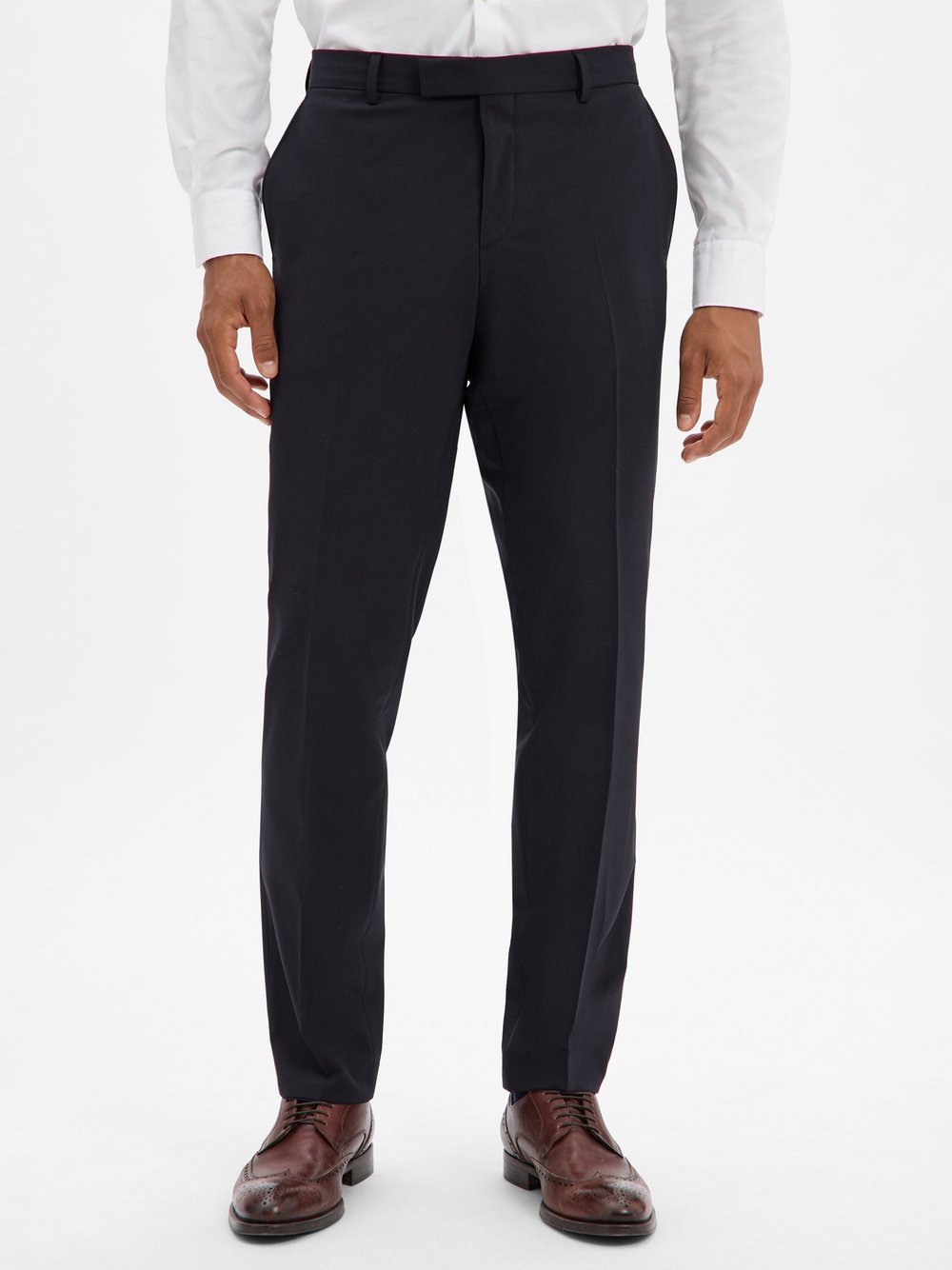 BOSS Męskie spodnie garniturowe z wełny dziewiczej Baukasten - Leon Mężczyźni Regular Fit wełna ze strzyży czarny jednolity, 26