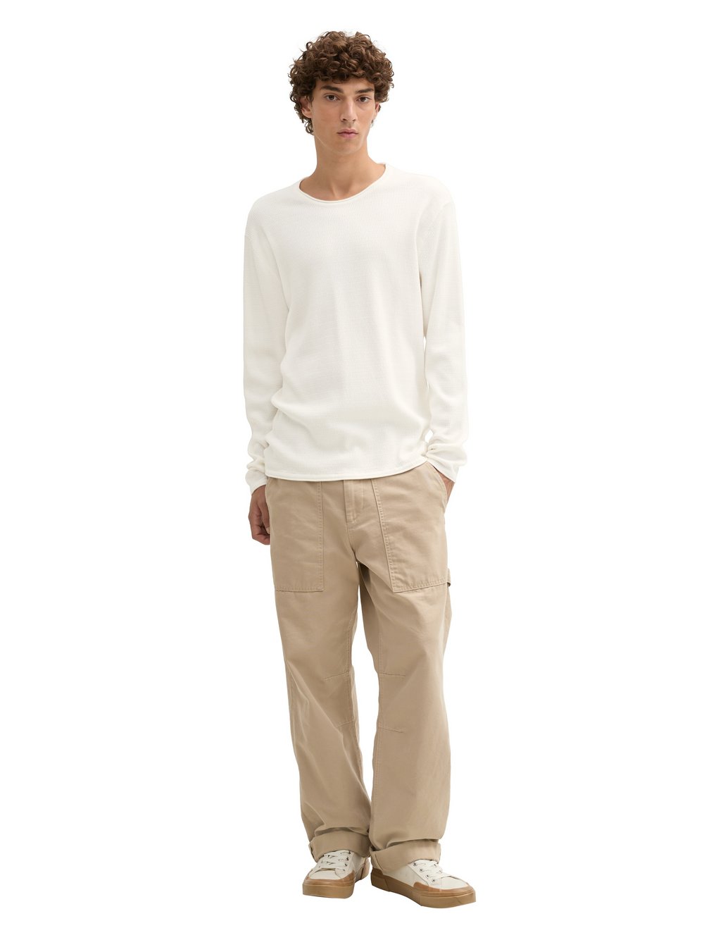 Tom Tailor Denim Damska dzianinowa koszulka z długim rękawem Kobiety Bawełna biały jednolity, M