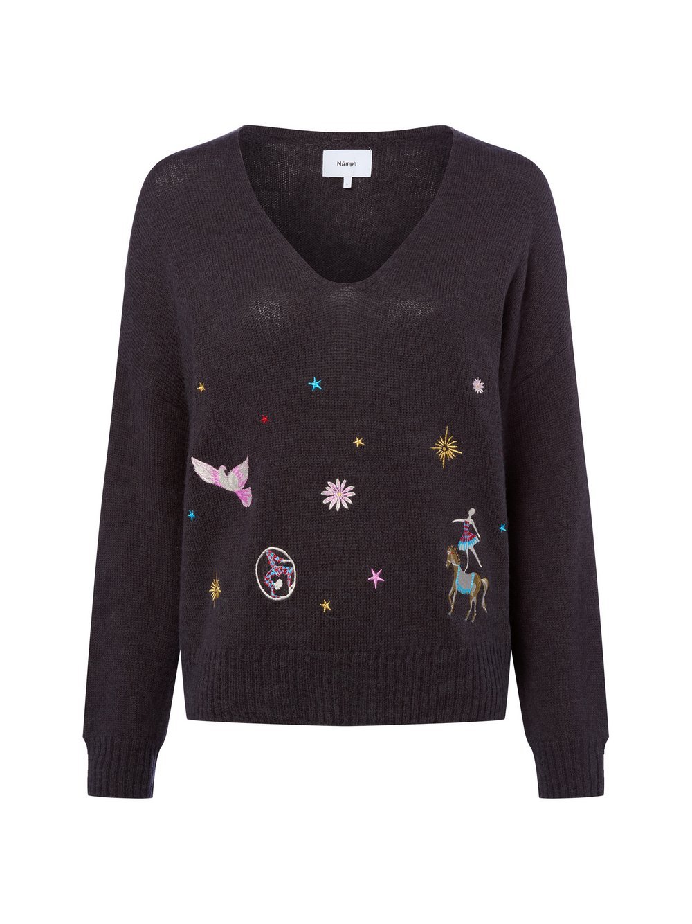 Nümph Damski sweter z dzianiny z zawartością alpaki - Nualmut Kobiety szary jednolity, XL