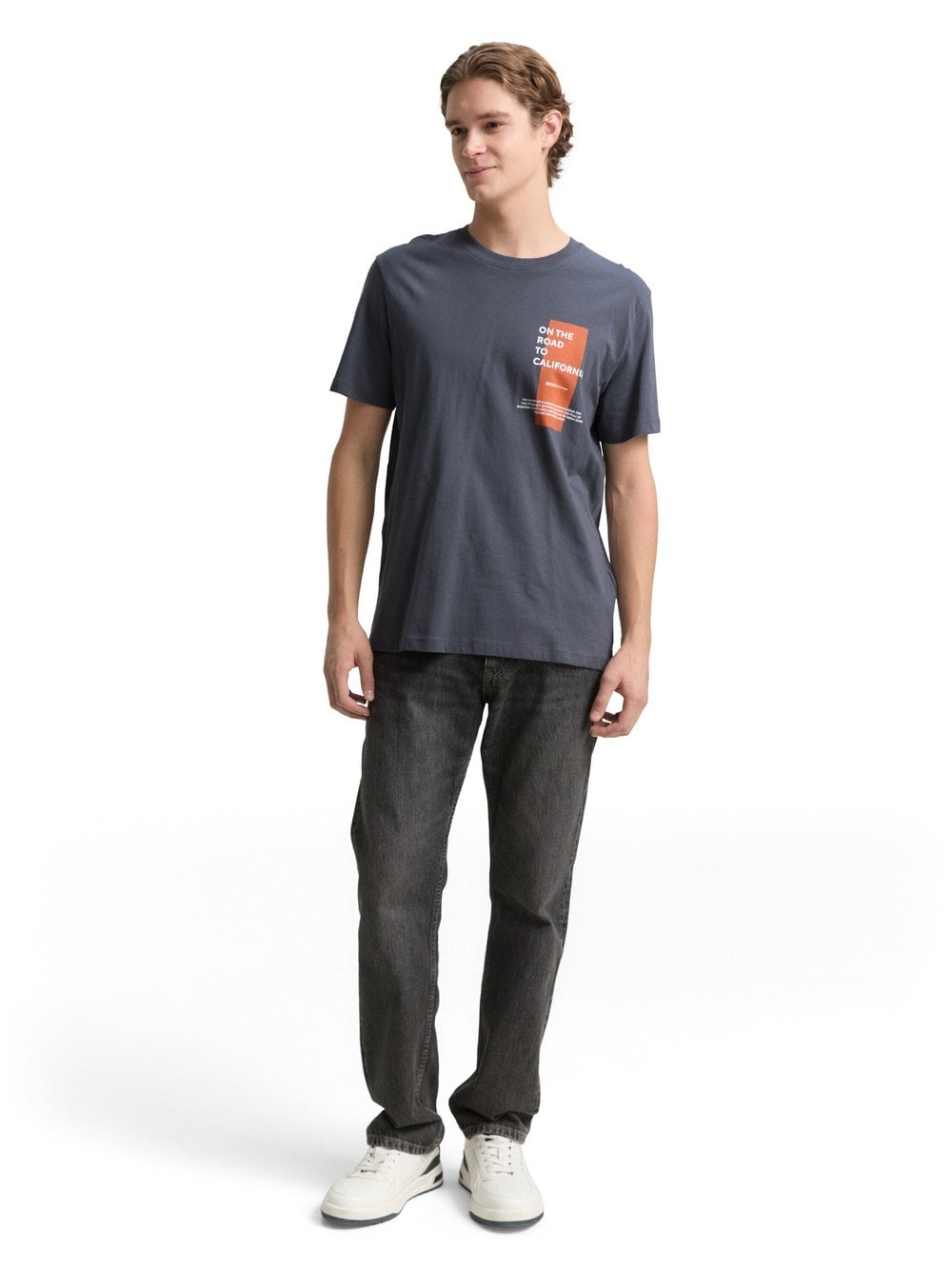 Tom Tailor Denim Koszulka męska Mężczyźni Bawełna szary|pomarańczowy nadruk, L