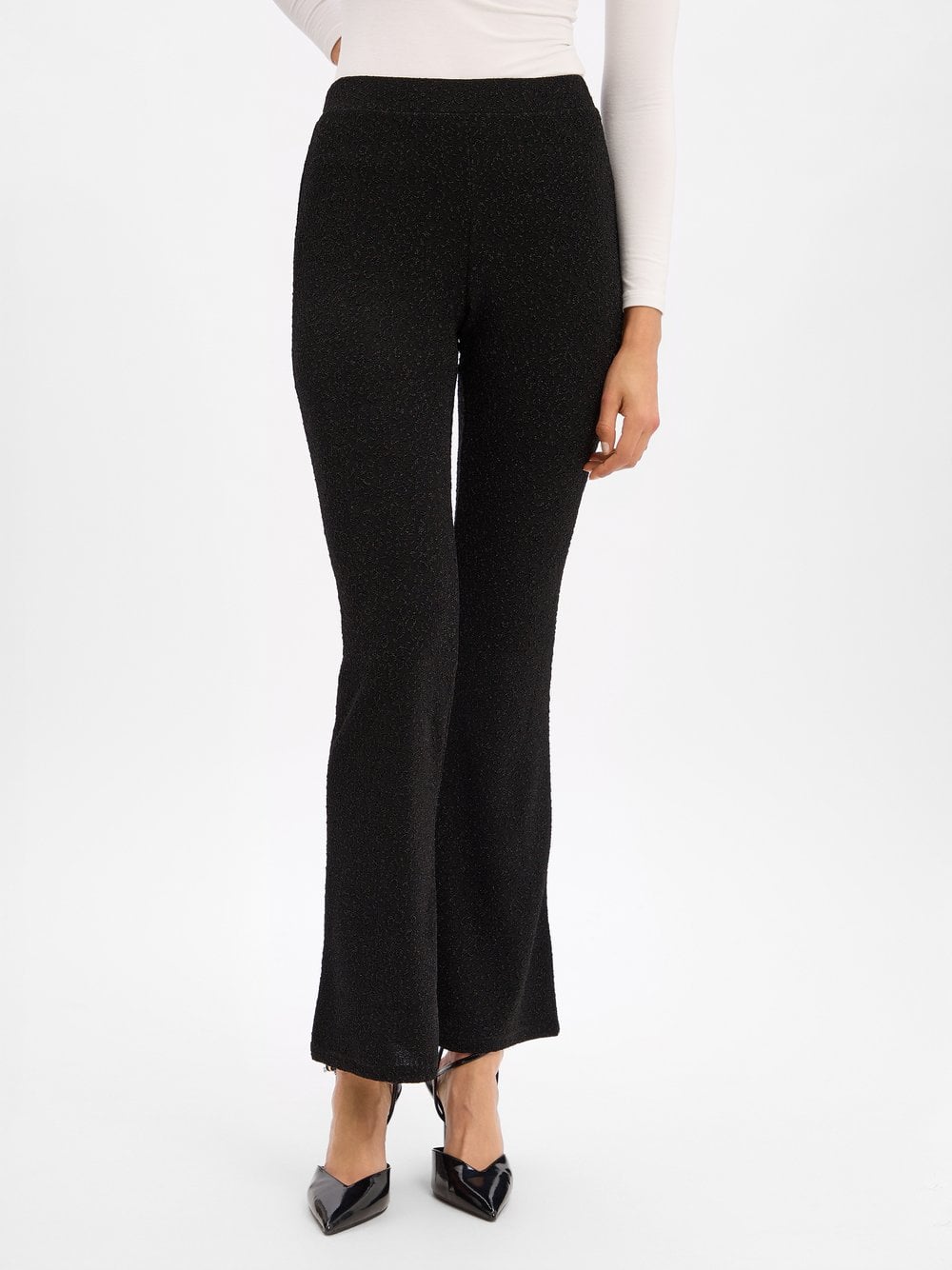 Noisy May Damskie spodnie materiałowe - NMGilly Pasa Kobiety Dżersej czarny jednolity, M