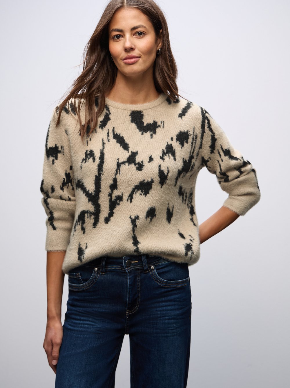 Street One Sweter damski z dzianiny Kobiety beżowy wzorzysty, 42