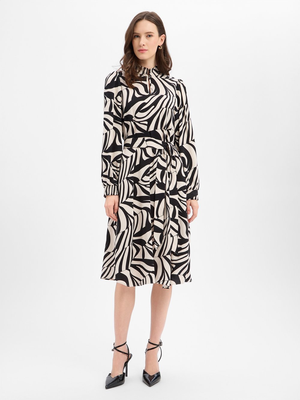 More & More Damska sukienka midi Kobiety Sztuczne włókno beżowy|czarny wzorzysty, 46