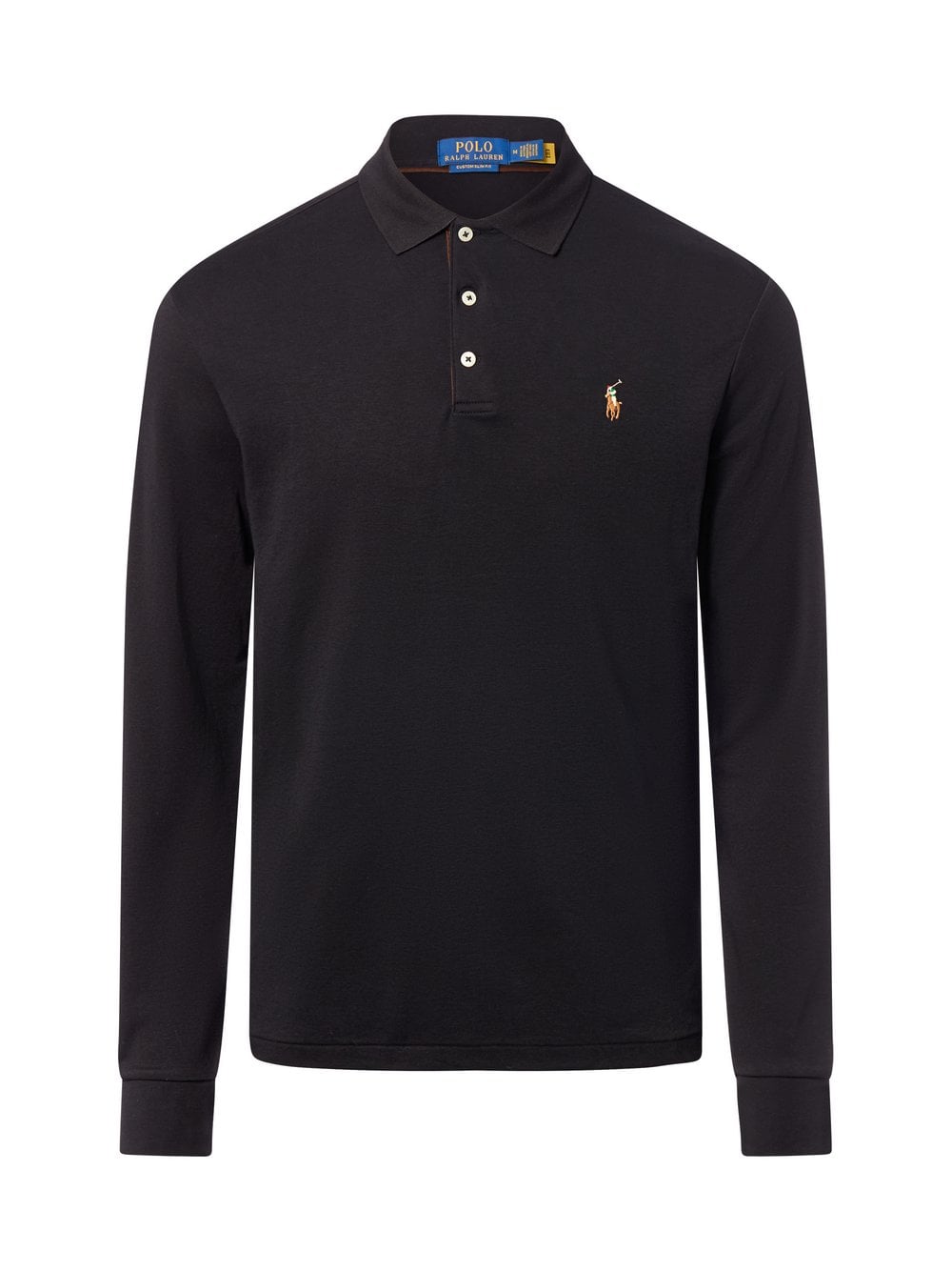 Polo Ralph Lauren Męska koszulka polo z długim rękawem Mężczyźni Bawełna czarny jednolity, XL