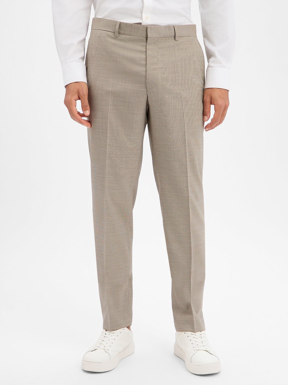 BOSS Spodnie z wełny dziewiczej - Leon Mężczyźni Regular Fit Sztuczne włókno brązowy marmurkowy, 58