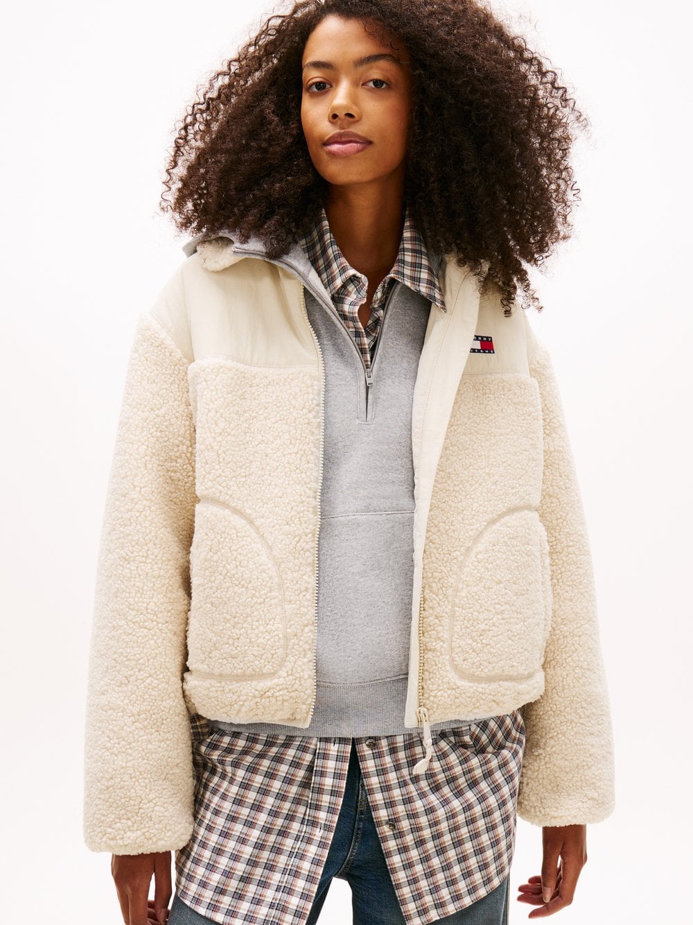 Tommy Jeans Damska kurtka z pluszowym futerkiem Kobiety biały jednolity, XS