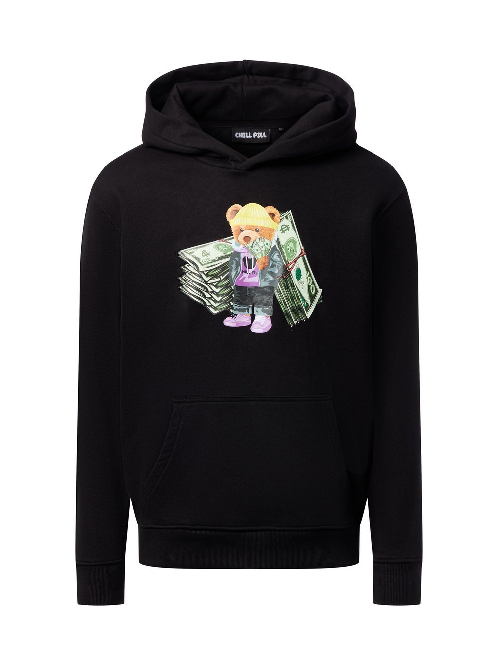 Chill Pill Męska bluza z kapturem - Money Bundle Bear Mężczyźni czarny nadruk, L