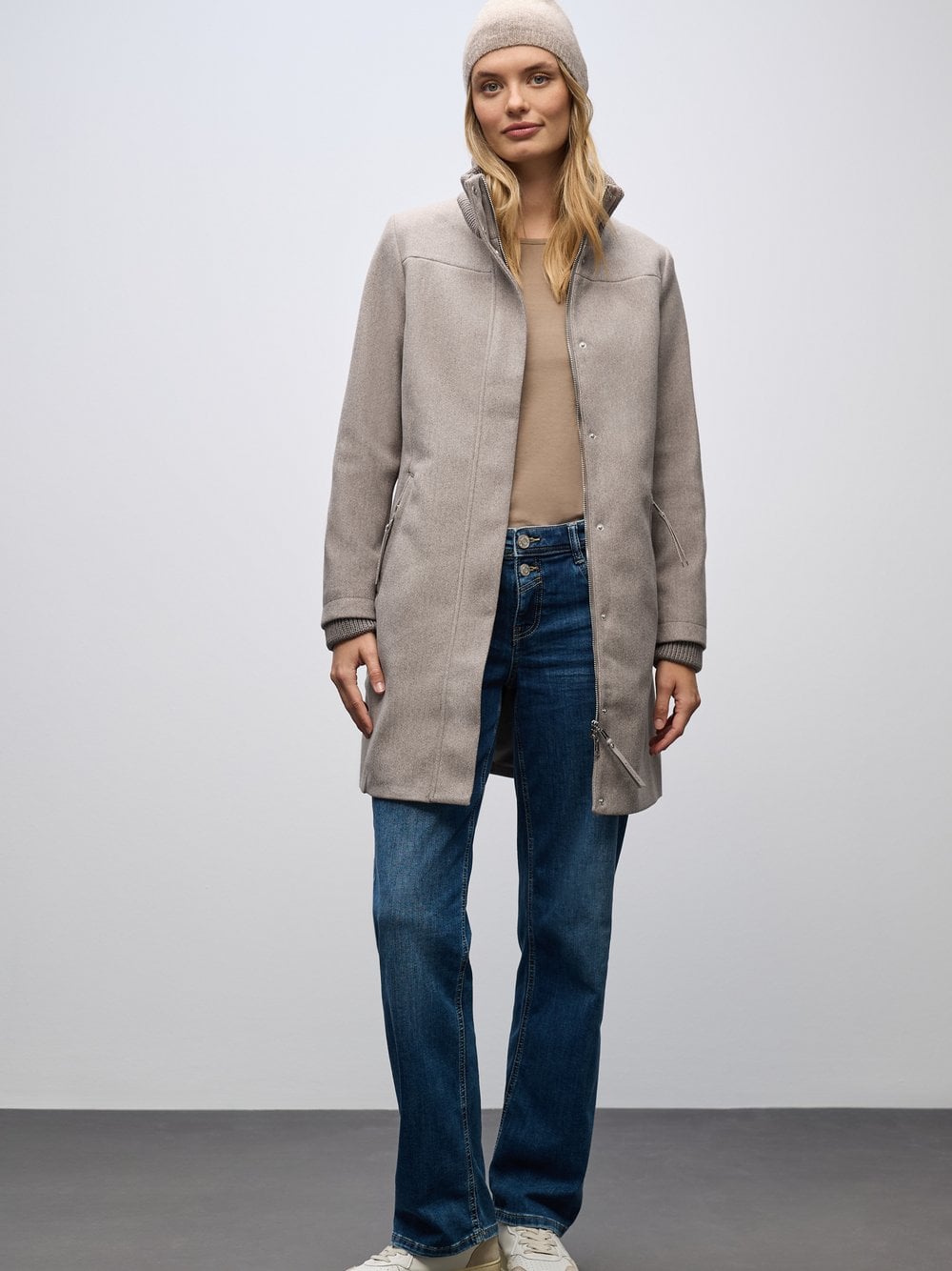 Street One Krótki płaszcz damski Kobiety beżowy marmurkowy, 44