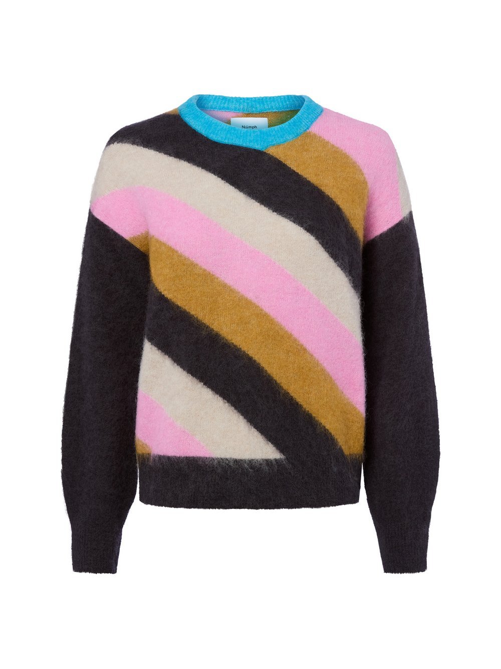 Nümph Damski sweter z dzianiny z alpaką i wełną - Nusuri Kobiety niebieski|wyrazisty róż|wielokolorowy w paski, XL