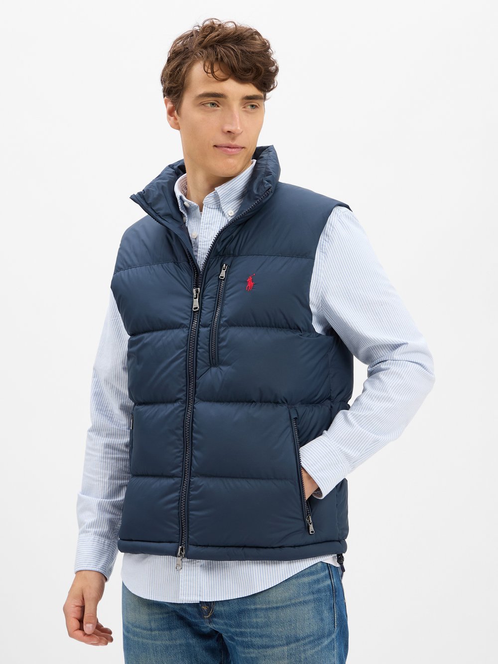 Polo Ralph Lauren Męska pikowana kamizelka puchowa Mężczyźni niebieski jednolity, L