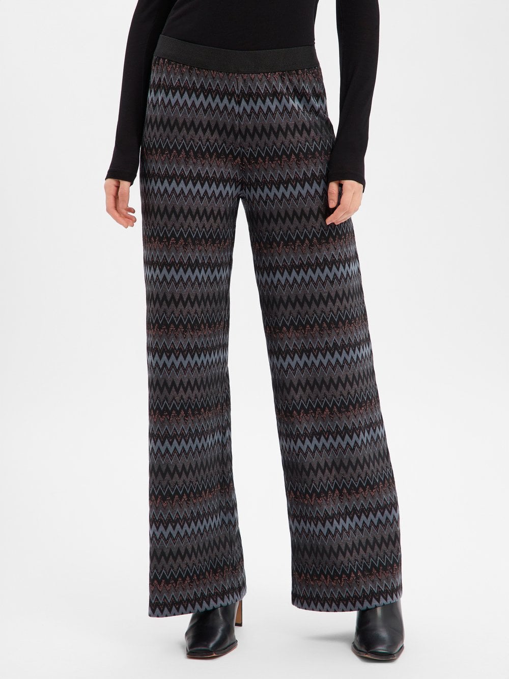 More & More Damskie spodnie materiałowe Kobiety czarny|różowe złoto|szary wzorzysty, 34