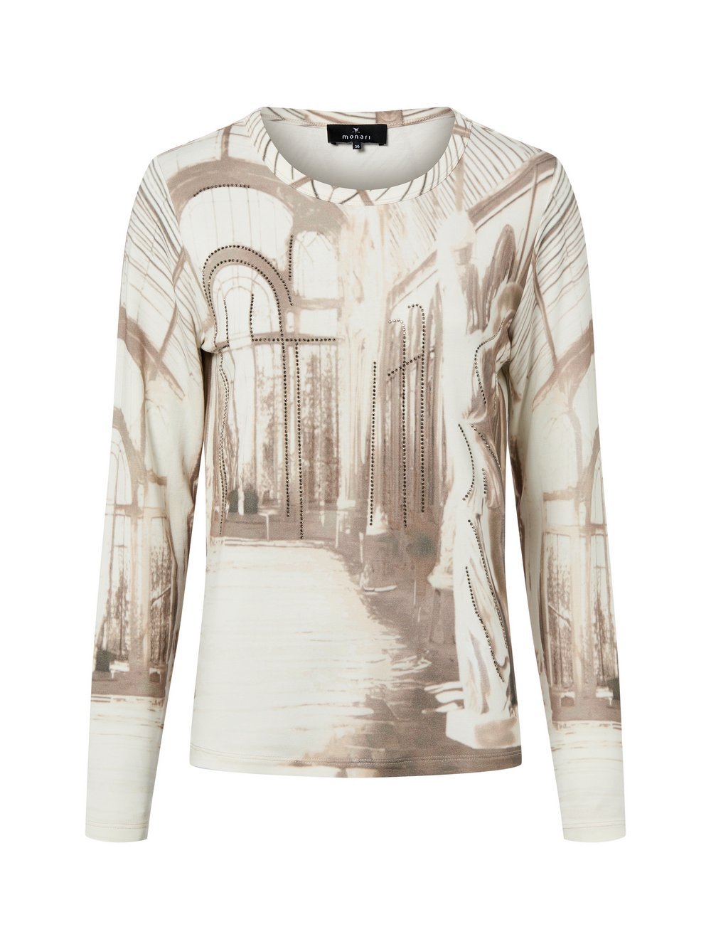 Monari Damska koszulka z długim rękawem Kobiety wiskoza biały|brązowy nadruk, 42