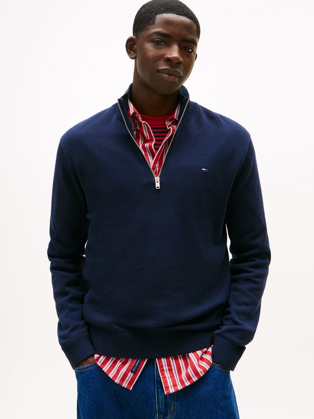 Tommy Jeans Męski sweter z dzianiny Mężczyźni Bawełna niebieski jednolity, L