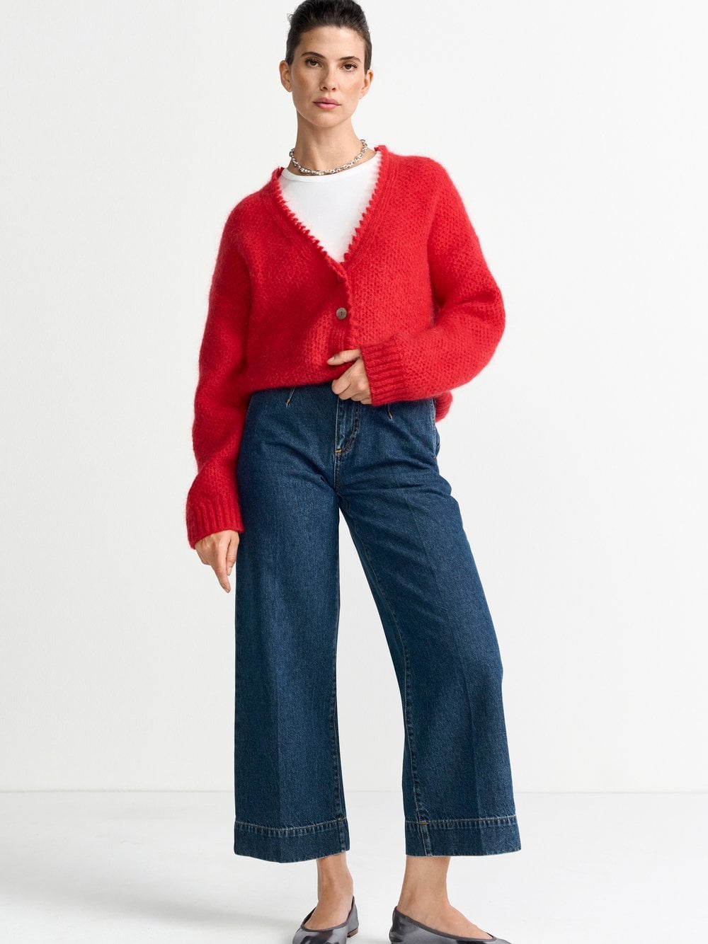 Rich & Royal Damski kardigan z zawartością moheru i wełny Kobiety czerwony jednolity, L