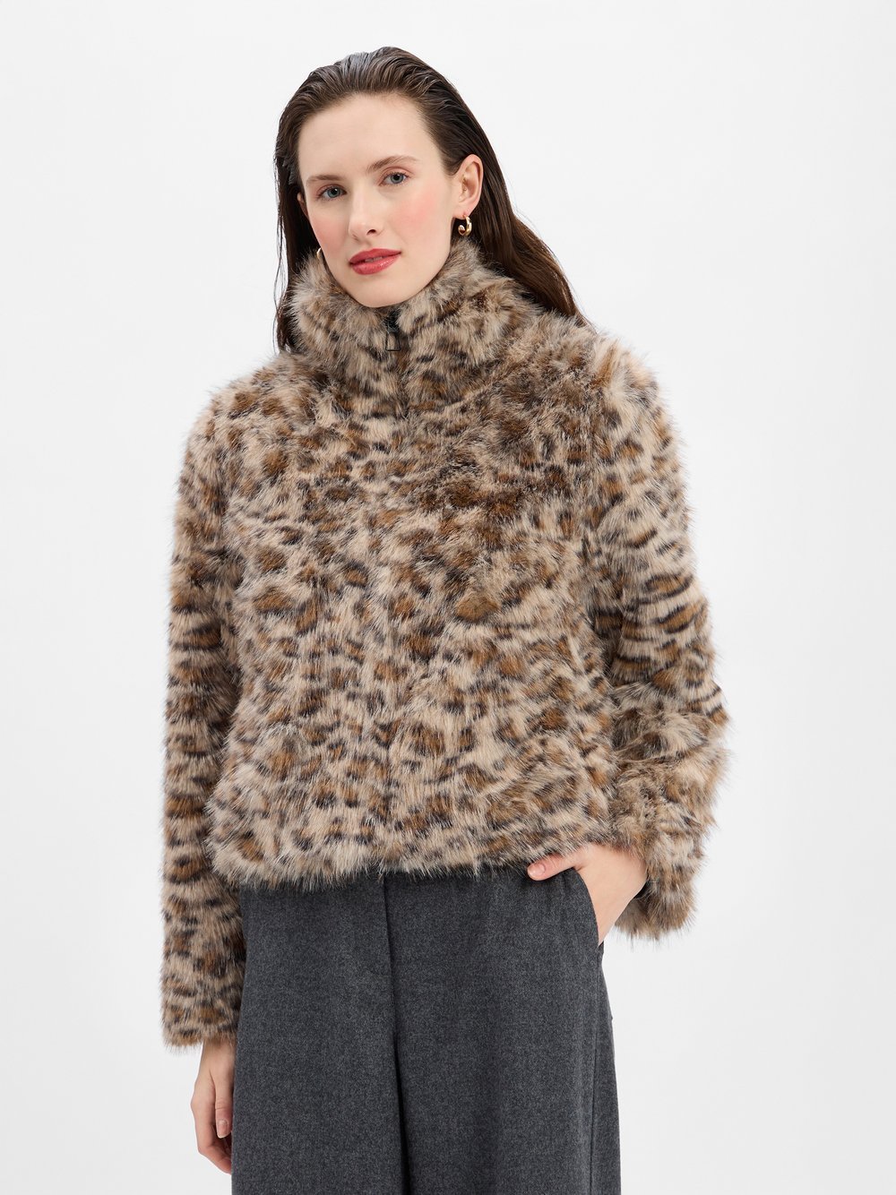 Noisy May Damska kurtka ze sztucznego futra - NMJennifer Kobiety beżowy|brązowy wzorzysty, XS