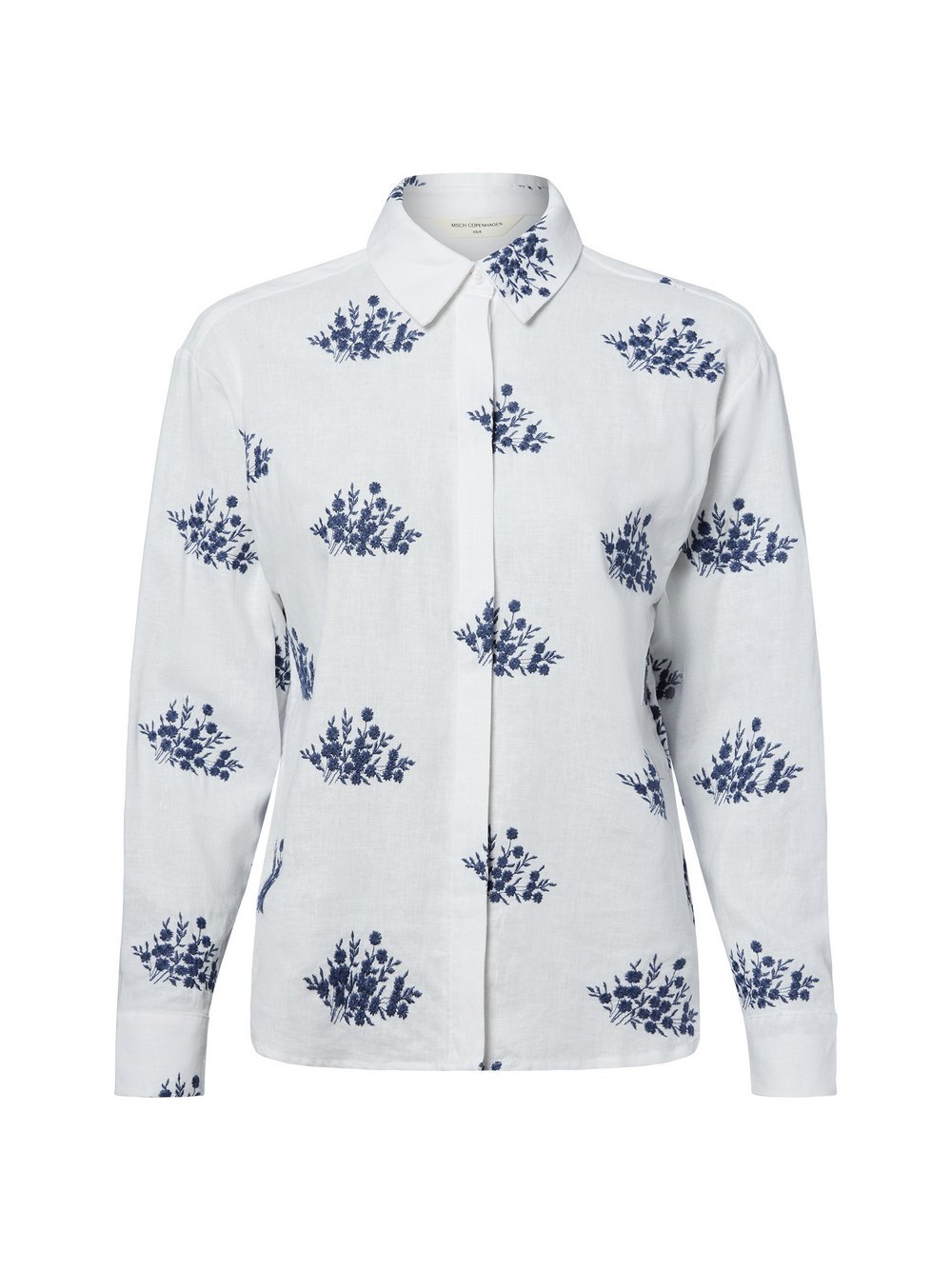 Msch Copenhagen Damska bluzka koszulowa z zawartością lnu - MSCHRyan Conella Kobiety len biały|niebieski wzorzysty, L/XL