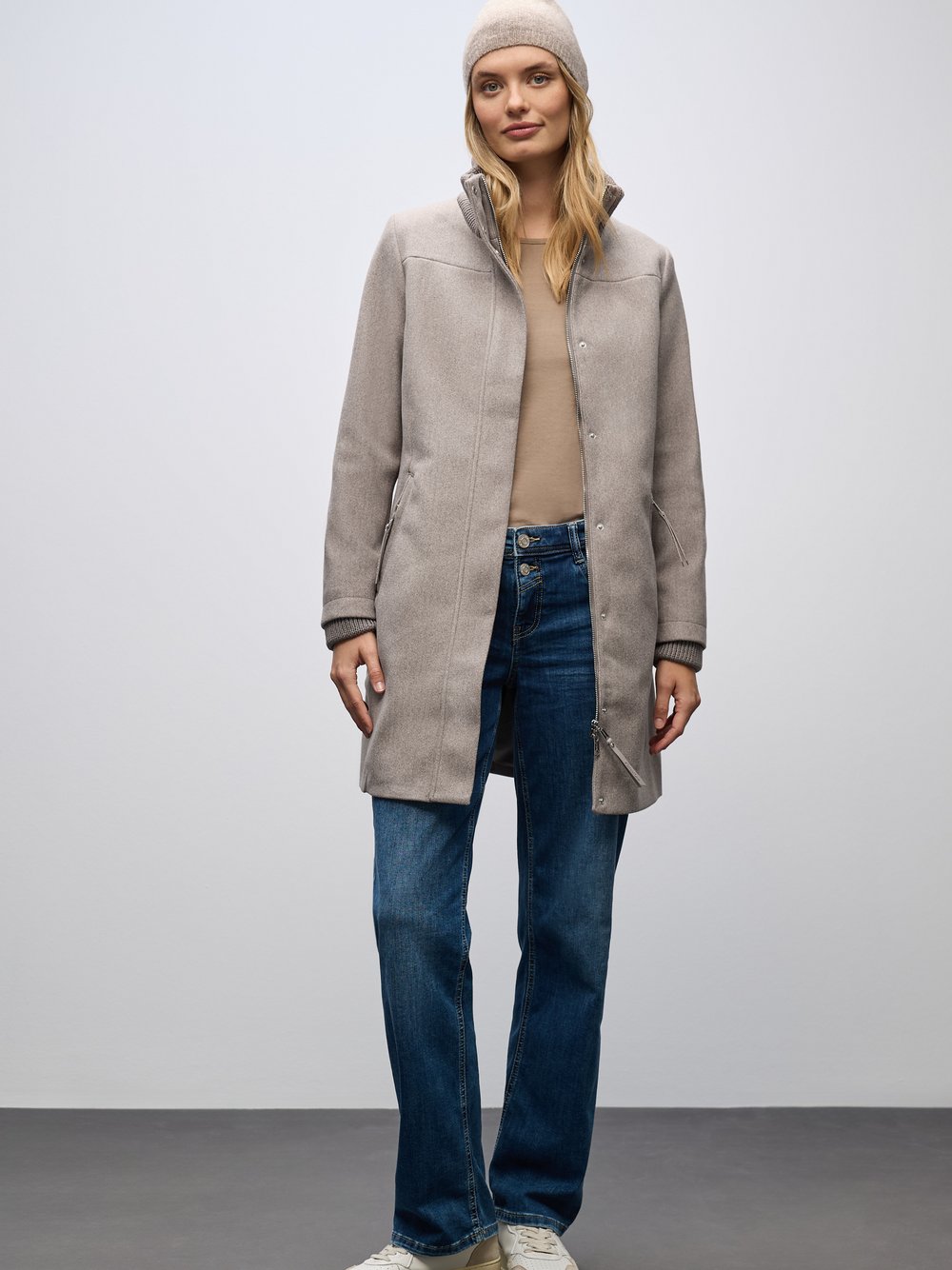 Street One Krótki płaszcz damski Kobiety beżowy marmurkowy, 36