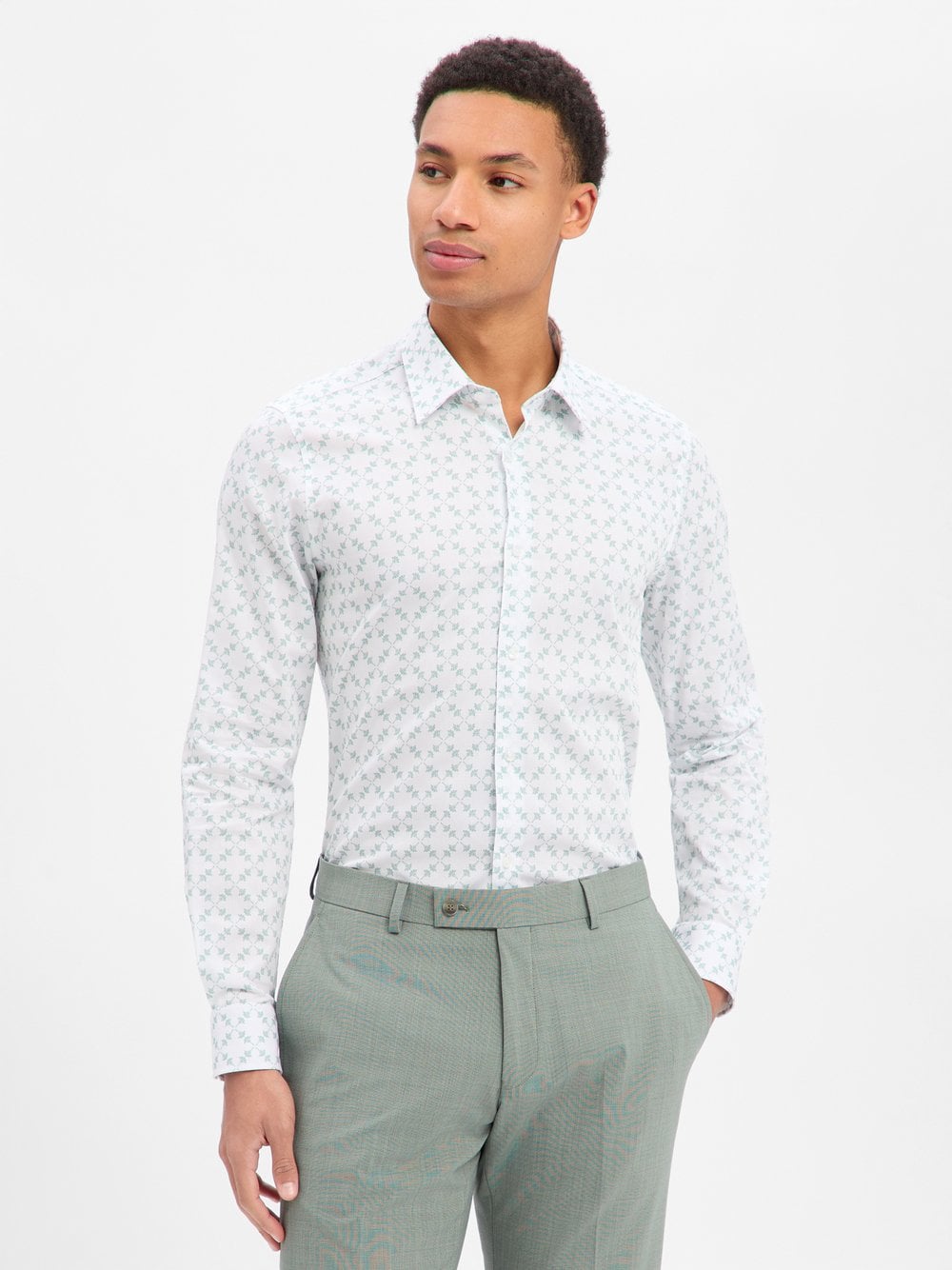 JOOP! Koszula męska - Pierce Mężczyźni Slim Fit Bawełna biały|zielony wzorzysty, 41