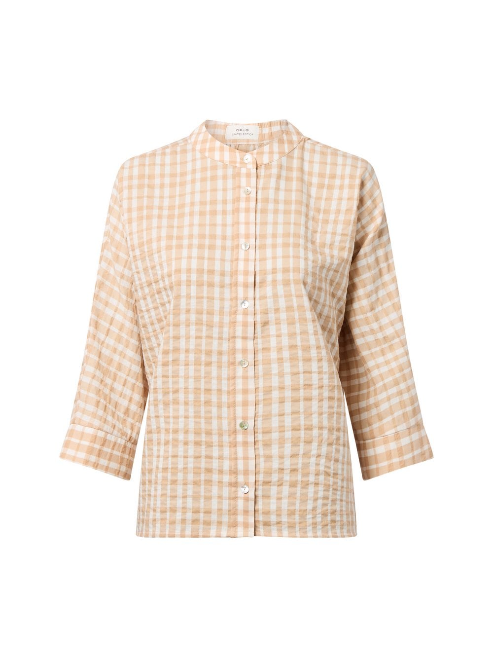 Opus Bluzka damska - Fountry Kobiety Sztuczne włókno biały|beżowy w kratkę, 36