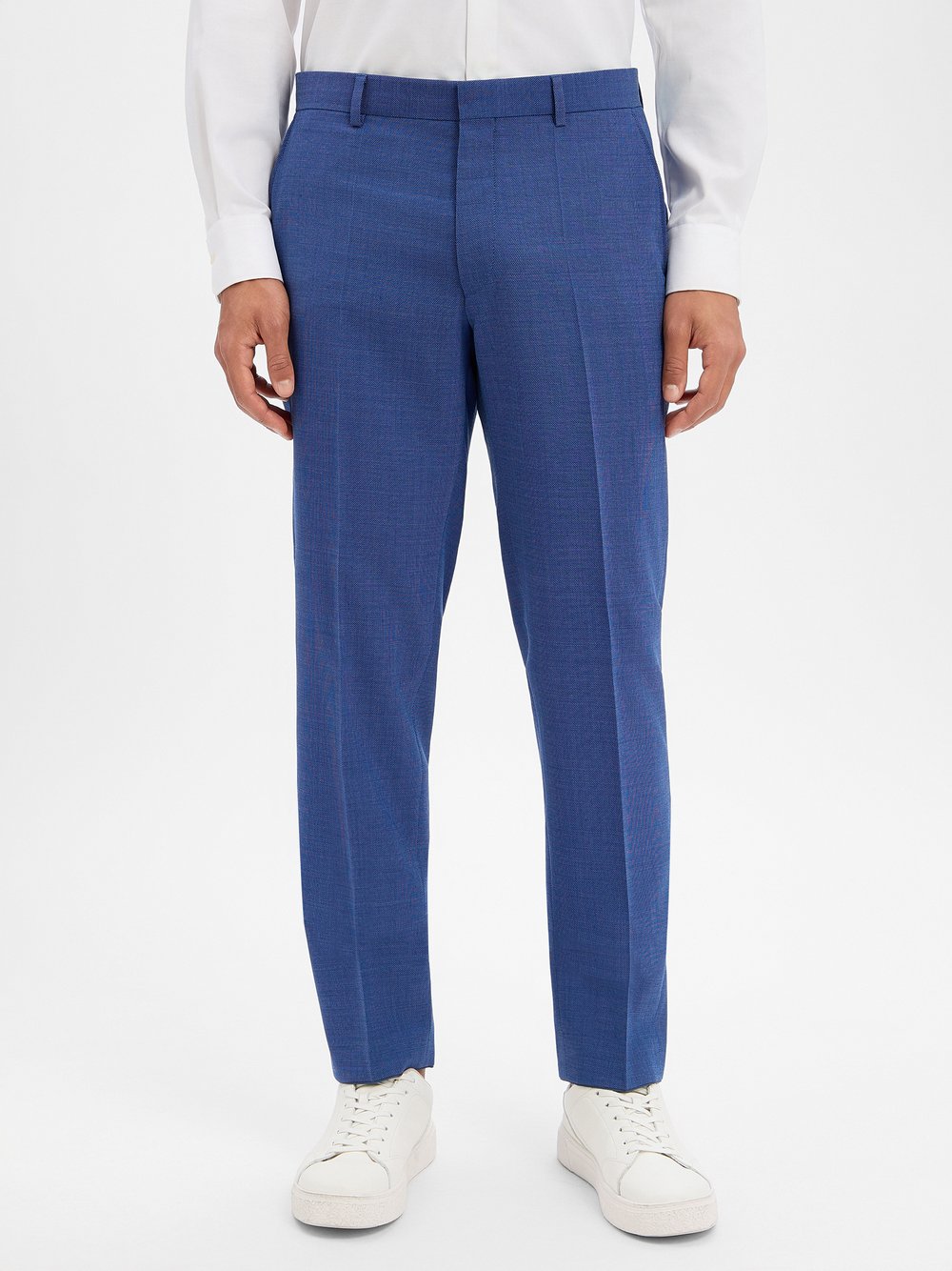 BOSS Spodnie z wełny dziewiczej - Leon Mężczyźni Regular Fit Sztuczne włókno niebieski jednolity, 54