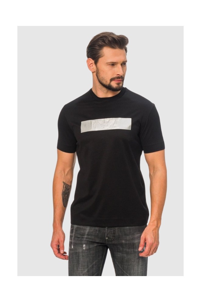 EMPORIO ARMANI Czarny t-shirt męski ze srebrnym logo, Rozmiar XXL