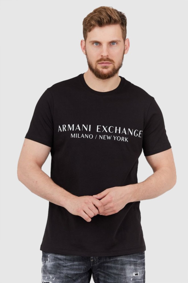ARMANI EXCHANGE Czarny t-shirt męski z aplikacją z logo, Rozmiar S