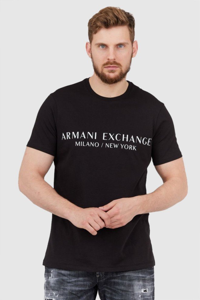 ARMANI EXCHANGE Czarny t-shirt męski z aplikacją z logo, Rozmiar S