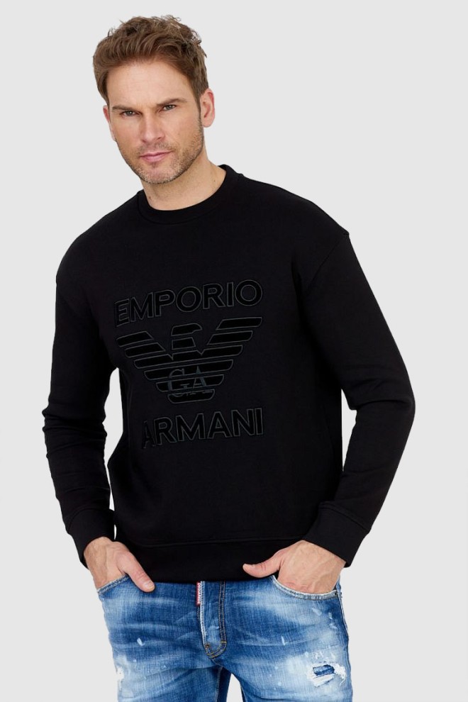 EMPORIO ARMANI Czarna bluza męska z aksamitnym logo, Rozmiar S