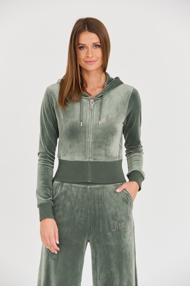 JUICY COUTURE Zielona damska bluza Marissa Velour Track Top, Rozmiar M