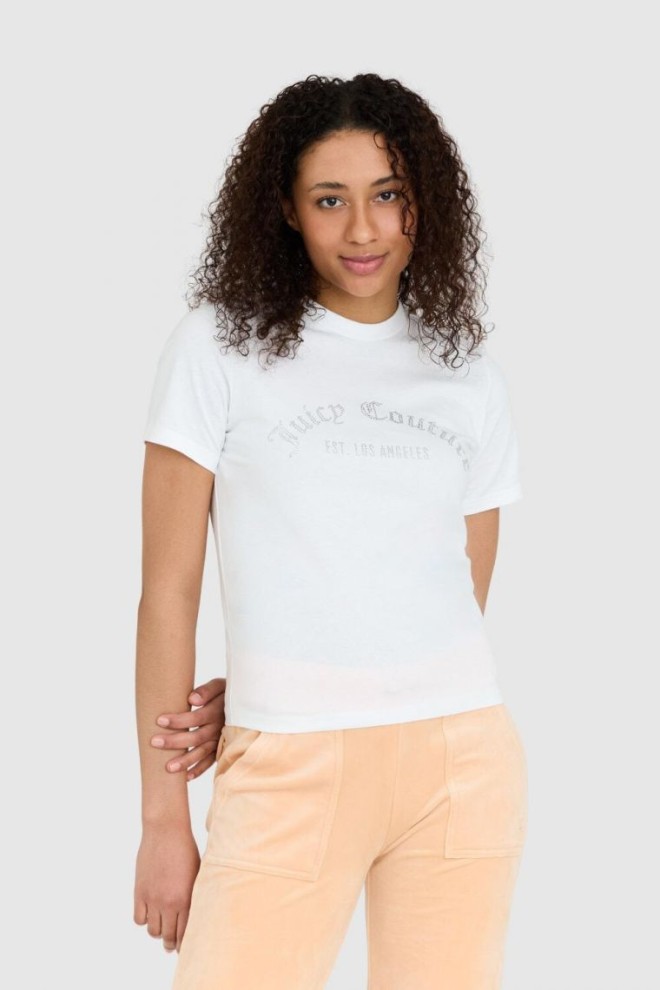 JUICY COUTURE Biały t-shirt damski z diamentowym logo, Rozmiar S