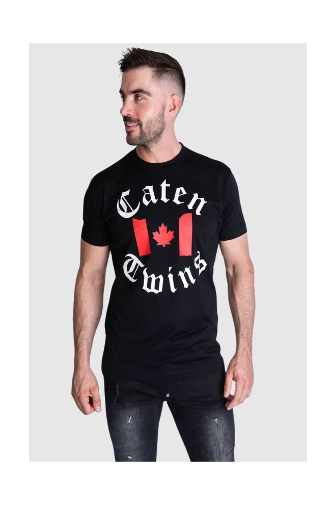 DSQUARED2 T-shirt męski, czarny z nadrukiem ,,caten twins, Rozmiar M