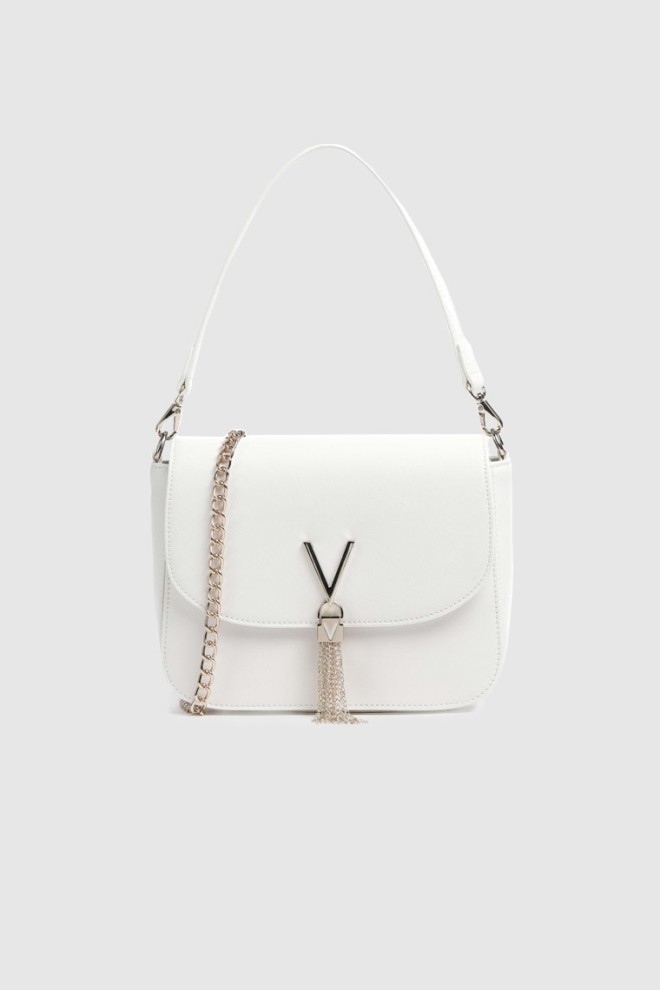 VALENTINO Połyskująca biała torebka z ozdobnym V divina sa satchel