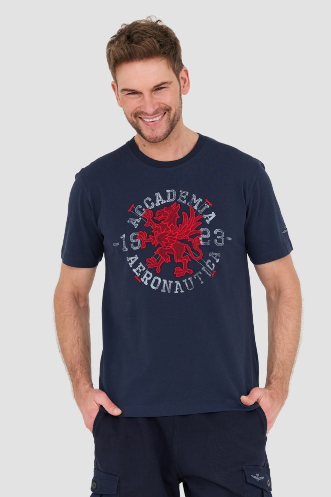 AERONAUTICA MILITARE Granatowy bawełniany męski t-shirt M.C.