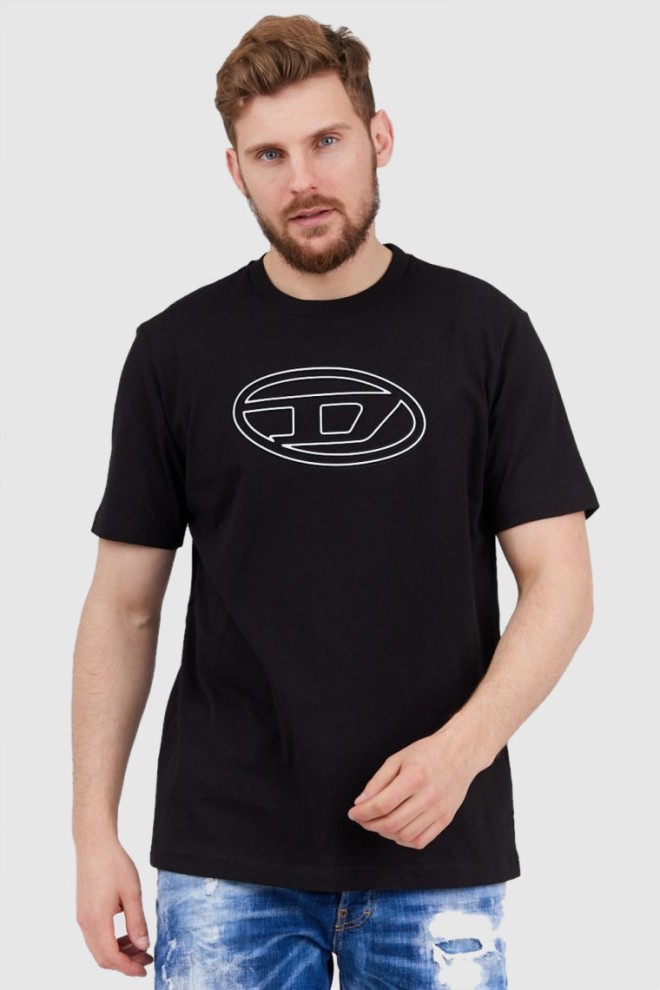 DIESEL Czarny t-shirt męski z wytłaczanym logo, Rozmiar S