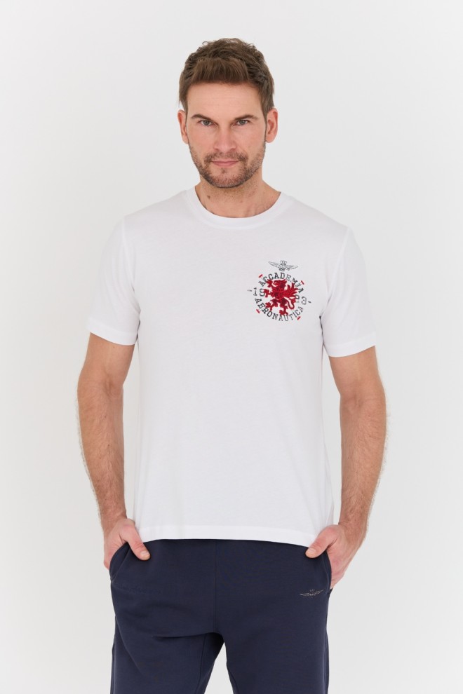 AERONAUTICA MILITARE Biały bawełniany męski t-shirt M.C., Rozmiar L