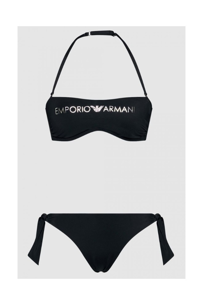 EMPORIO ARMANI Czarne wiązane bikini ze srebrnym logo, Rozmiar XS