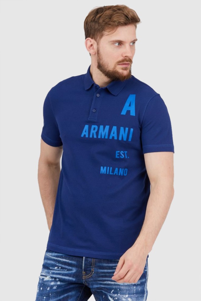 ARMANI EXCHANGE Granatowa męska koszulka polo z nadrukiem, Rozmiar M