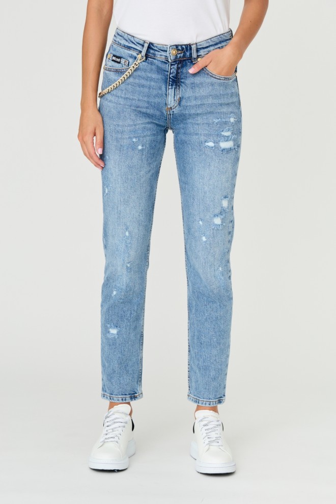 JUST CAVALLI Błękitne damskie jeansy Super Slim Chain, Rozmiar 29