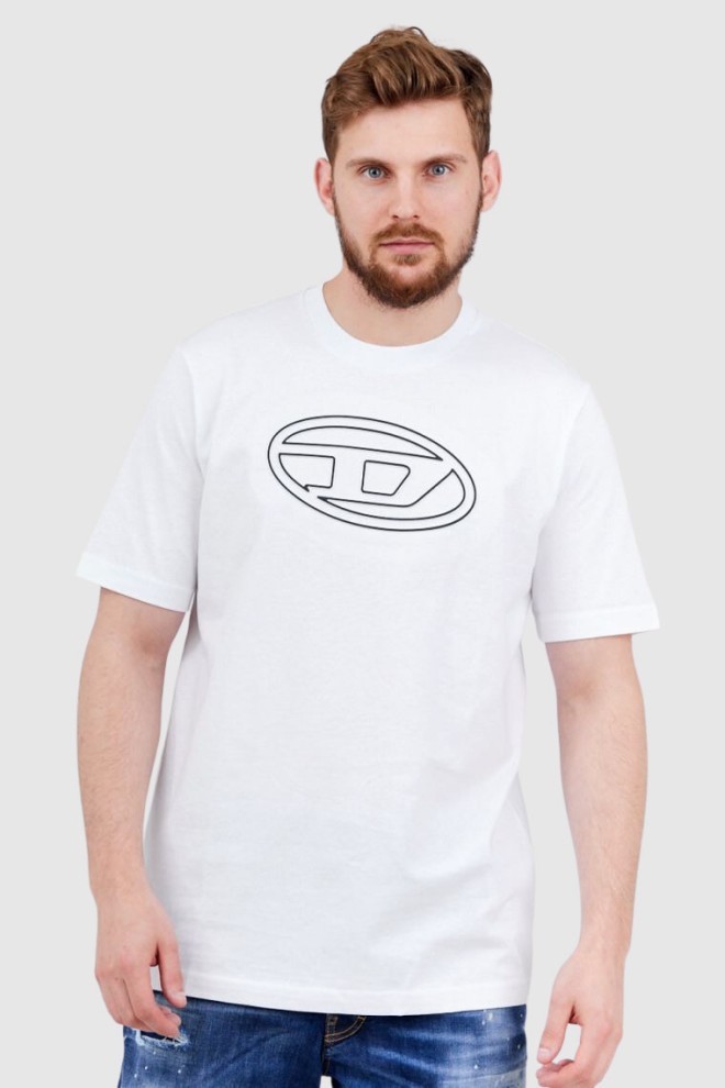 DIESEL Biały t-shirt męski z wytłaczanym logo, Rozmiar L