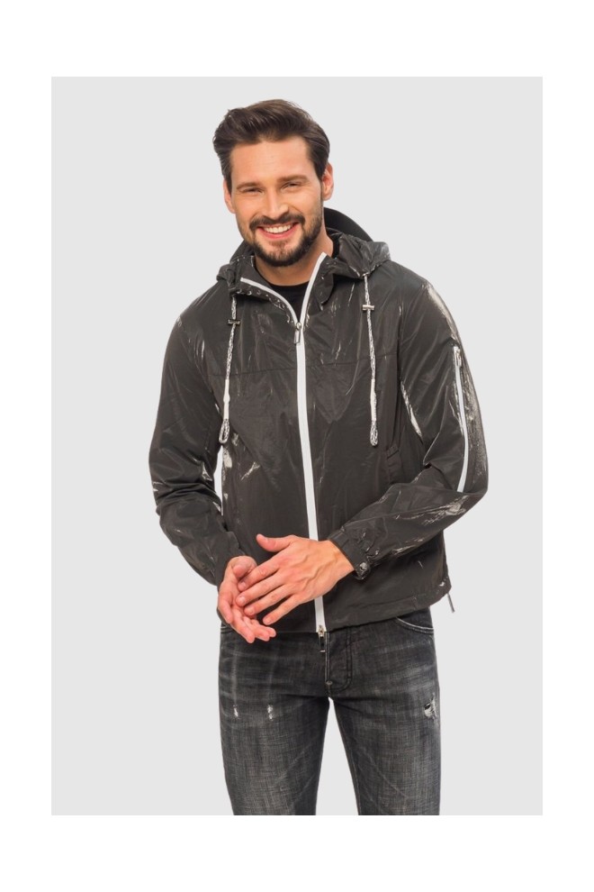 EMPORIO ARMANI Szara męska kurtka z tkaniny technicznej extra shiny glass, Rozmiar 46