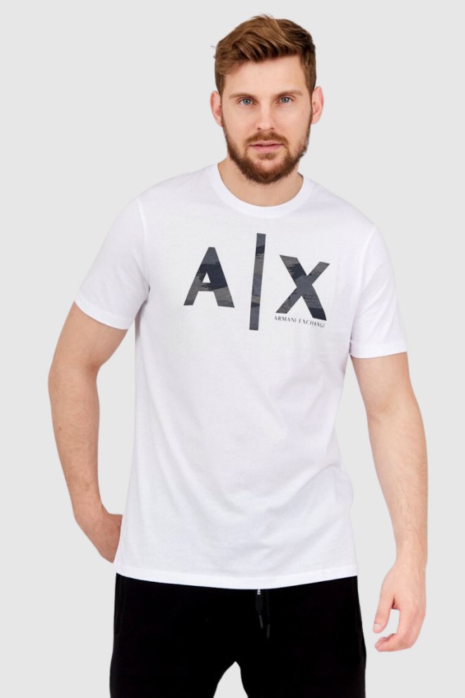 ARMANI EXCHANGE Biały t-shirt męski z szarym logo, Rozmiar XL