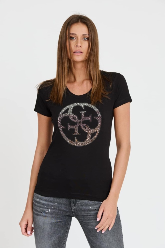GUESS Czarny damski t-shirt 4G LOGO TEE, Rozmiar S