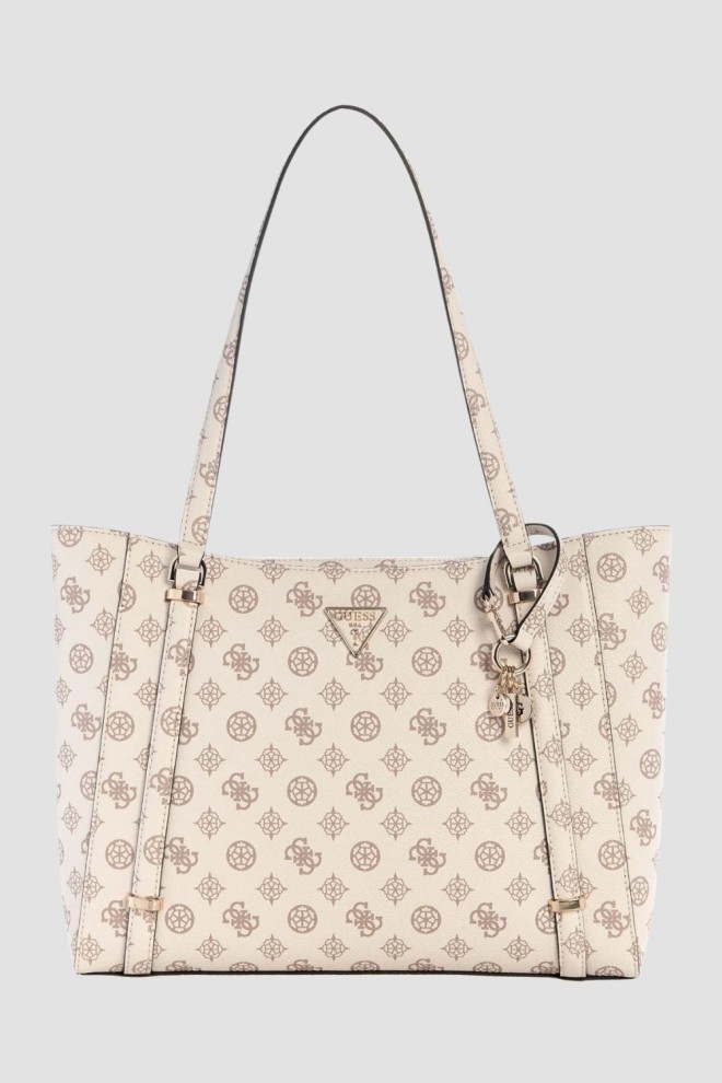 GUESS Beżowa logowana shopperka damska Daryna Elite