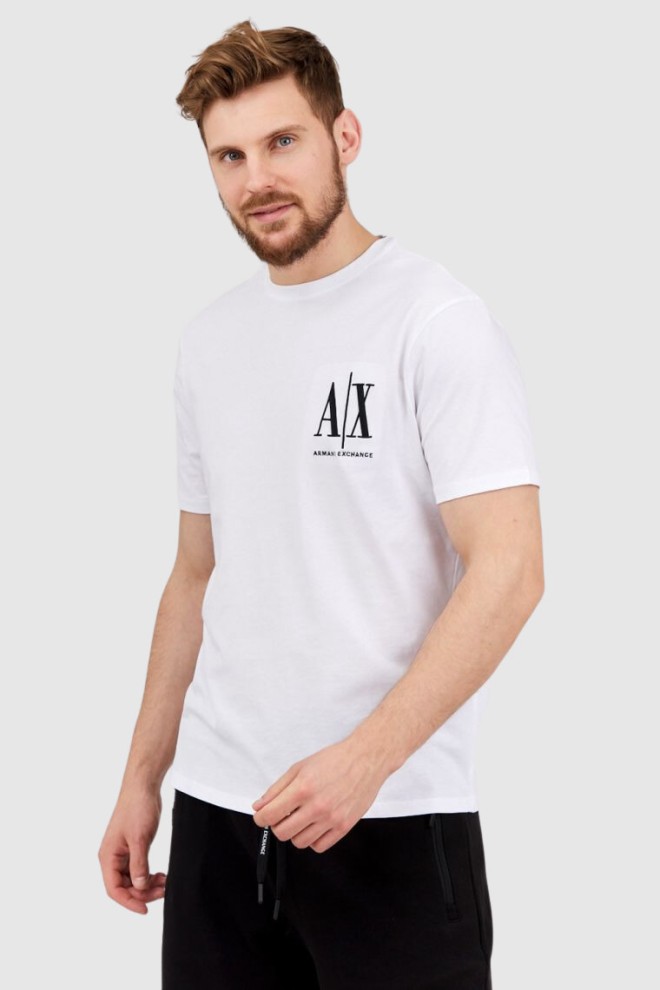 ARMANI EXCHANGE Biały t-shirt męski z wyszywanym logo, Rozmiar S