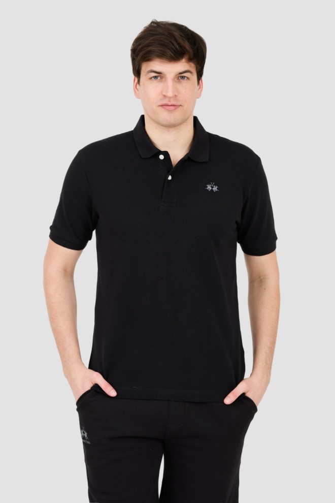 LA MARTINA Czarne męskie polo z małym logo, Rozmiar XL