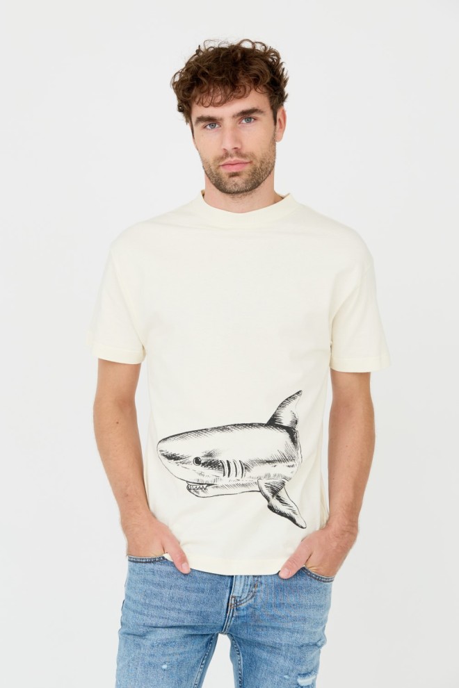 PALM ANGELS Beżowy męski t-shirt Broken Shark, Rozmiar XL