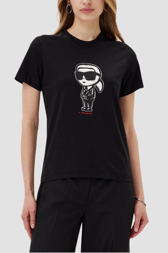 KARL LAGERFELD Czarny damski t-shirt Ikon Sketch Karl, Rozmiar XS