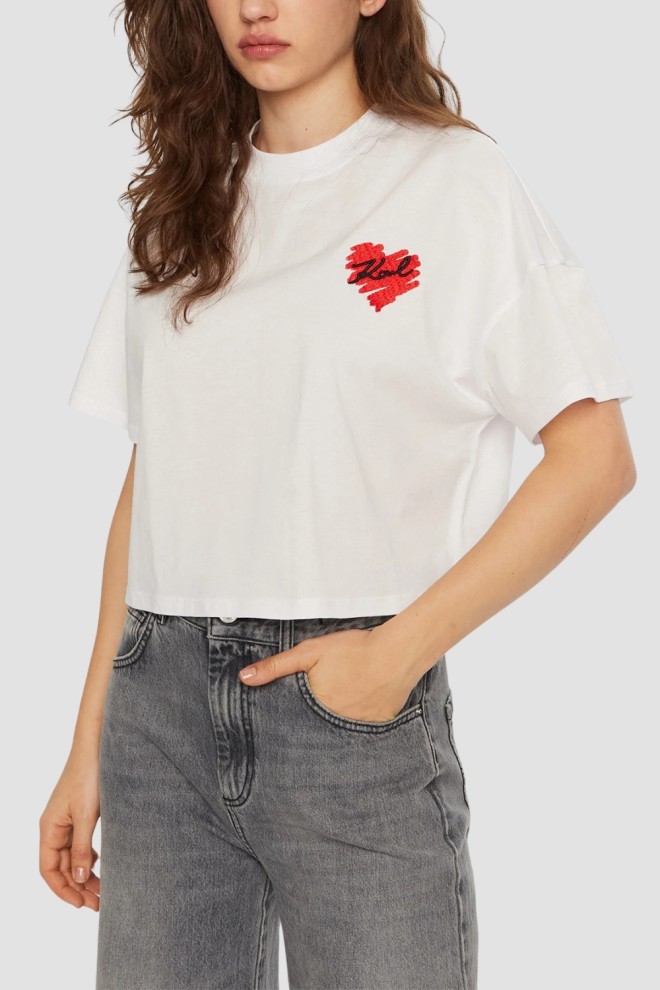 KARL LAGERFELD Biały damski top Hearts Cropped, Rozmiar M