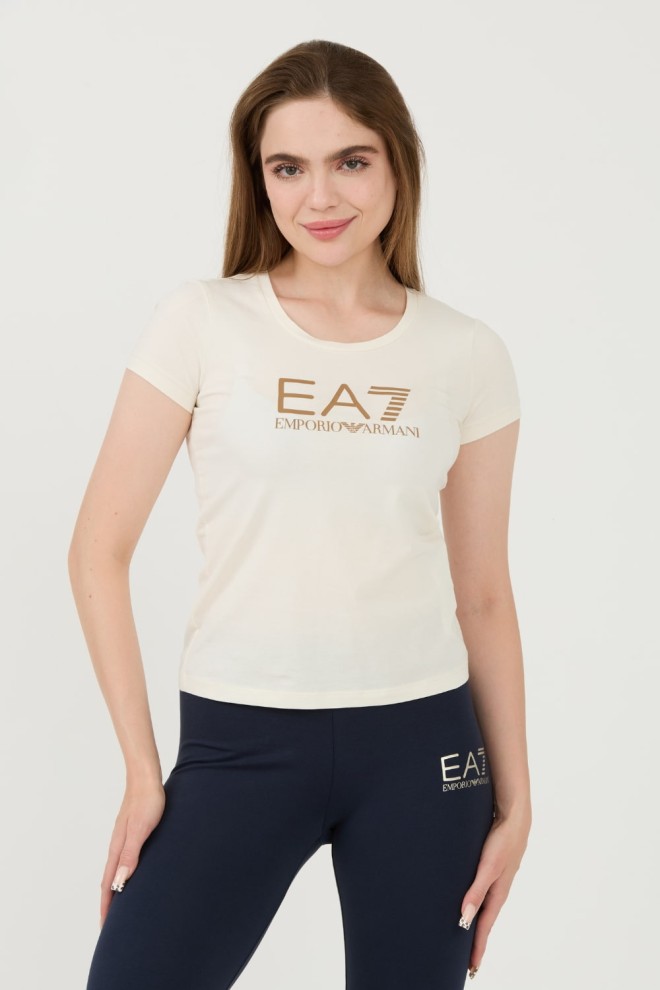 EA7 Beżowy damski t-shirt, Rozmiar S