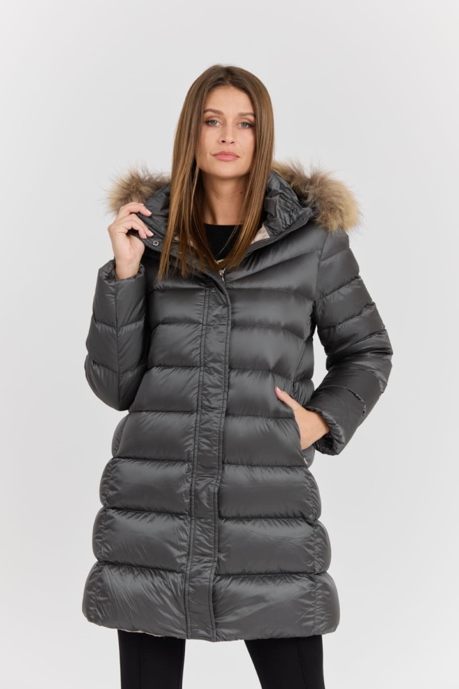 HETREGO Szara damska kurtka puchowa Leonie Quilted Woman Jacket With Detached Hood, Rozmiar 42 EU - 46 IT